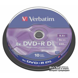 Verbatim DVD+R 8.5 GB DL 8x Cake 10 шт (43666) надежный
