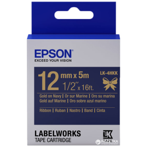 Картридж зі стрічкою Epson LabelWorks LK4HKK 12 мм / 5 м Gold/Navy (C53S654002) ТОП в Дніпрі
