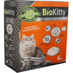 Наповнювач для котячого туалету BioKitty Super Premium White Activated Carbon Бентонітовий комкуючий 5.1 кг (6 л) (8680659333265)