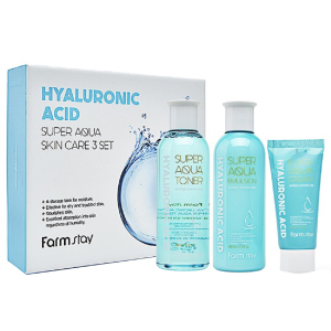 Набір засобів догляду за шкірою FarmStay Hyaluronic Acid Super Aqua Skin Care 3 Set з гіалуроновою кислотою (8809426959457) краща модель в Дніпрі