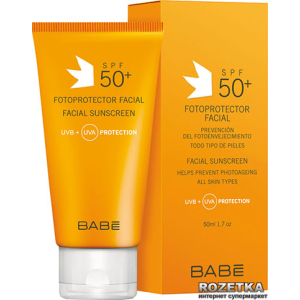 Сонцезахисний крем BABE Laboratorios з SPF 50+ для щоденного догляду за нормальною та сухою шкірою обличчя 50 мл (8437014389050)