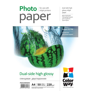 Фотобумага ColorWay глянцевая двусторонняя 220 г/м A4 50 л (PGD220050A4) ТОП в Днепре