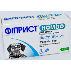 Краплі від бліх та кліщів KRKA Фіприст Комбо на холку 3 піпетки по 2.68 мл для собак масою тіла 20-40 кг (3838989645564) в Дніпрі
