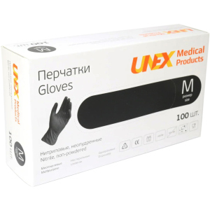 Рукавички нітрилові Unex Medical неопудрені розмір М 100 шт - 50 пар Чорні (4.1001) надійний