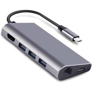 USB-хаб Dynamode USB3.1 Type-C to HDMI + 3хUSB3.0 + Gigabit LAN + USB Type-C Charging + SD/MicroSD до 4K HD 3840x2160 (Dock-USB-TypeC-HDMI-USB3.0-RJ45) ТОП в Дніпрі