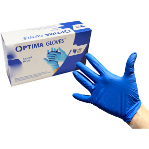 Рукавички медичні нітрилові оглядові Optima Gloves нестерильні неопудрені L 50 пар Сині (52-108) ТОП в Дніпрі