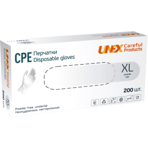 Рукавички одноразові нестерильні, неопудрені CPE Unex Medical Products розмір XL 200 шт. - 100 пар Білі (77-40-2) ТОП в Дніпрі