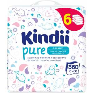 Влажные салфетки для младенцев и детей Kindii Pure 6х60 шт (5900095023654) лучшая модель в Днепре