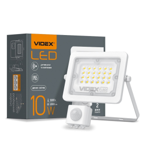 LED прожектор VIDEX F2e 10W 5000K с датчиком движения и освещенности лучшая модель в Днепре