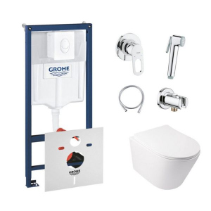 Комплект инсталляция Grohe Rapid SL 38722001 + унитаз с сиденьем Qtap Swan QT16335178W + набор для гигиенического душа со смесителем Grohe BauLoop 111042 лучшая модель в Днепре