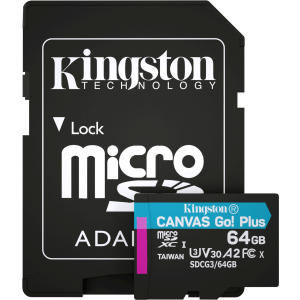 Kingston MicroSDXC 64GB Canvas Go! Plus Class 10 UHS-I U3 V30 A2 + SD-адаптер (SDCG3/64GB) ТОП в Дніпрі