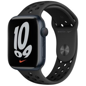 купить Смарт-часы Apple Watch Series 7 Nike GPS 45mm Midnight Aluminium Case with Anthracite/Black Nike Sport Band (MKNC3UL/A)
