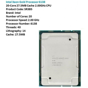 Процессор Intel Xeon 6138 Gold 20 ядер 2.0GHz 27.5МБ Cache (873550-001) в Днепре