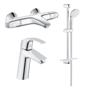 Набор смесителей в ванную GROHE Grohtherm 1000 + Eurosmart хром латунь 34101TM ТОП в Днепре