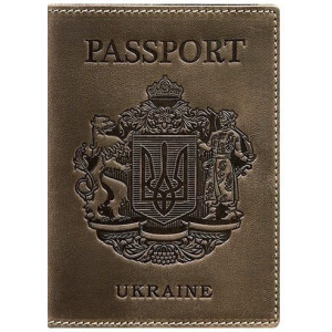 Новий Обкладинка для паспорта шкіряна з українським гербом BlankNote BN-OP-UA-o Темно-коричнева ТОП в Дніпрі