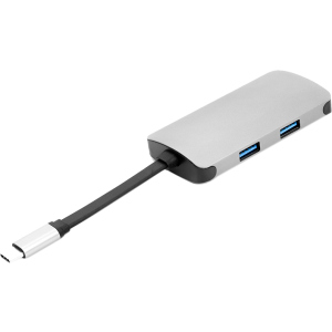 USB-хаб PowerPlant Type-C - HDMI 4K, USB 3.0, USB Type-C, RJ45 Grey (CA911691) в Дніпрі