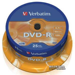 Verbatim DVD-R 4,7 GB 16x Cake 25 шт (43522) краща модель в Дніпрі