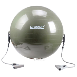 М'яч для фітнесу LiveUP із еспандером 65 см Green (LS3227) ТОП в Дніпрі