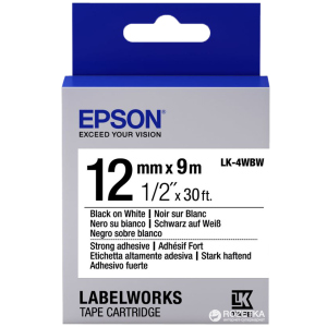 Картридж зі стрічкою Epson LabelWorks LK4WBW 12 мм 9 м Strong Adhesive Black/White (C53S654016)