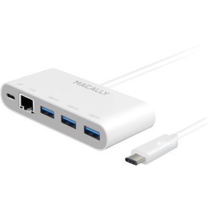Адаптер Macally USB-C to Ethernet з трьома 3.1/3.0 USB та зарядним USB-C портами White (UC3HUB3GBC)