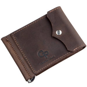 Шкіряний затискач для грошей Grande Pelle leather-11197 Коричневий краща модель в Дніпрі