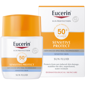 Сонцезахисний флюїд для обличчя Eucerin для чутливої ​​шкіри SPF 50 50 мл (4005800147005) краща модель в Дніпрі