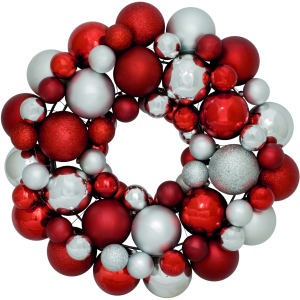 Венок декоративный Jumi с елочных пластиковых шариков 34 см Красно-серебристый (5900410379183) ТОП в Днепре