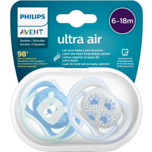 Пустушка ортодонтична Philips AVENT Ultra Air з декором для хлопчиків 6-18 міс 2 шт (SCF085/03) ТОП в Дніпрі