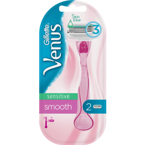 Верстат для гоління жіночий (Бритва) Venus Smooth Sensitive з 2 змінними картриджами (7702018575350) краща модель в Дніпрі