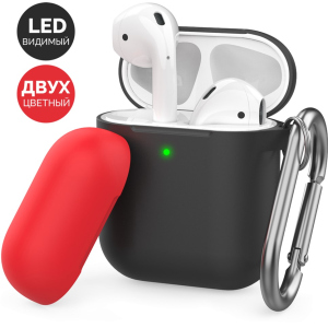 Двоколірний Силіконовий чохол AhaStyle з карабіном для Apple AirPods Black red (AHA-01460-BBR) в Дніпрі