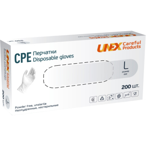 Перчатки одноразовые нестерильные, неопудреннные CPE Unex Medical Products размер L 200 шт. — 100 пар Белые (4870238550808) ТОП в Днепре