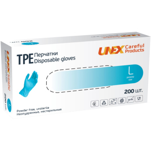 Рукавички TPE Unex Medical Products неопудрені нестерильні розміри L 200 шт. - 100 пар Блакитні (77-47-1) в Дніпрі