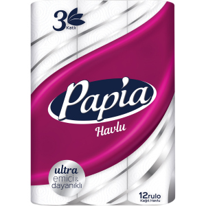 Бумажные полотенца Papia 3 слоя 12 рулонов (8690536011001) в Днепре