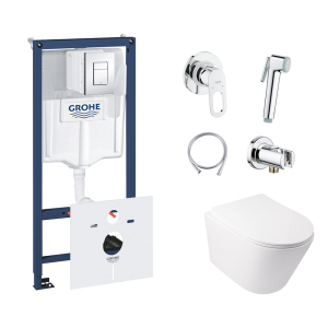 Комплект инсталляция Grohe Rapid SL 38827000 + унитаз с сиденьем Qtap Swan QT16335178W + набор для гигиенического душа со смесителем Grohe BauLoop 111042 рейтинг