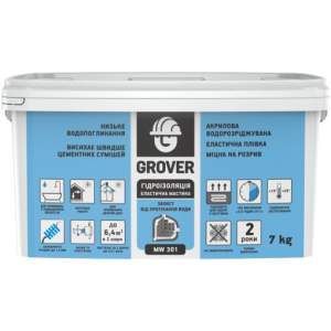 Готова до застосування гідроізоляційна мастика Grover MW 301 7 кг синій в Дніпрі