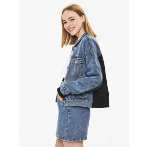 Джинсова куртка Bershka XAZ238714DCAQ XS Синя з чорним (DD8000004775050) ТОП в Дніпрі