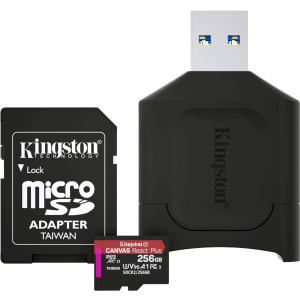 Kingston MicroSDXC 256GB Canvas React Plus Class 10 UHS-II U3 ​​​​V90 A1 + адаптер SD + USB-кардрідер (MLPMR2/256GB) в Дніпрі