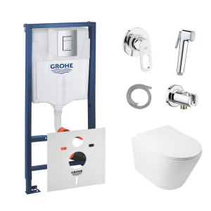 Комплект инсталляция Grohe Rapid SL 38772001 + унитаз с сиденьем Qtap Swan QT16335178W + набор для гигиенического душа со смесителем Grohe BauLoop 111042 ТОП в Днепре