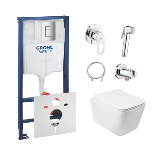 Комплект инсталляция Grohe Rapid SL 38772001 + унитаз с сиденьем Qtap Crow QT05335170W + набор для гигиенического душа со смесителем Grohe BauLoop 111042 лучшая модель в Днепре