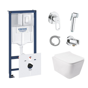 Комплект инсталляция Grohe Rapid SL 38827000 + унитаз с сиденьем Qtap Crow QT05335170W + набор для гигиенического душа со смесителем Grohe BauLoop 111042 в Днепре