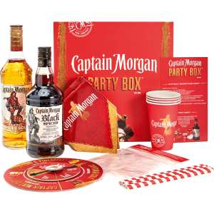 Набор Captain Morgan Party Box с наполнением Ромовый напиток Captain Morgan Spiced Gold 0.7 л 35% + Ромовый напиток Captain Morgan Spiced Black 0.7 л 40% (4820178651059) ТОП в Днепре