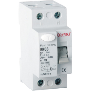 Диференціальне реле ONESTO 1п+N 40А RCD 30mA тип AC (KRC3) (6990150200310) краща модель в Дніпрі