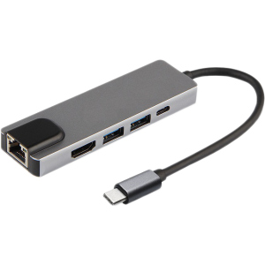 купити USB-хаб XoKo AC-500 Type-C на RJ45+HDMI+2xUSB 3.0 (XK-AC500-SL)