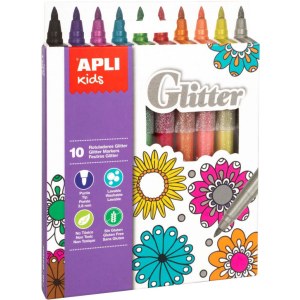 Набір маркерів Apli Kids Glitter з блискітками 10 кольорів (18218) (8410782182184) ТОП в Дніпрі