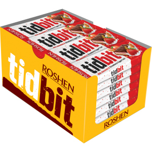 Упаковка шоколадних батончиків Roshen TidBit з начинкою Полунично-йогуртовий тарт 50 г х 28 шт (4823077630521) краща модель в Дніпрі