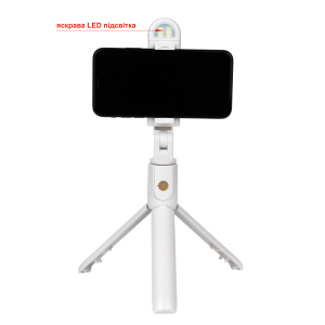 Селфі-монопод з підсвічуванням APEXEL LED Selfie Stick K10-S white в Дніпрі