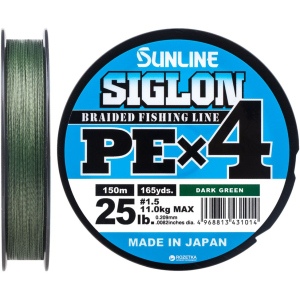 Шнур Sunline Siglon PE х4 150 м # 1.5/0.209 мм 11 кг Темно-зеленый (16580921) в Днепре