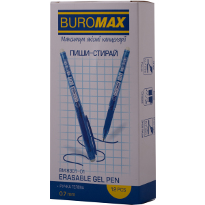 Набір гелевих ручок Buromax Erase Slim Пиши-прай 0.7 мм Синій корпус 12 шт (BM.8301-01) краща модель в Дніпрі