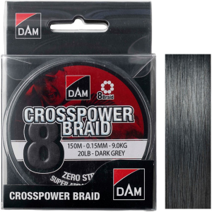 Шнур DAM Crosspower 8-Braid 150 м 0.15 мм 9.0 кг Темно-сірий (66588) ТОП в Дніпрі