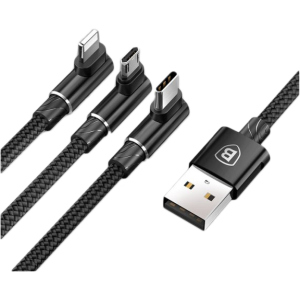 Кабель Baseus MVP 3 in 1 Mobile Game Cable USB for M+L+T 3.5A 1.2 м Black (CAMLT-WZ01) ТОП в Дніпрі